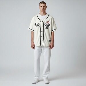 NWT Honda Motor Racing Baseball Jersey Cream White 48 Speedway Mens 3XL